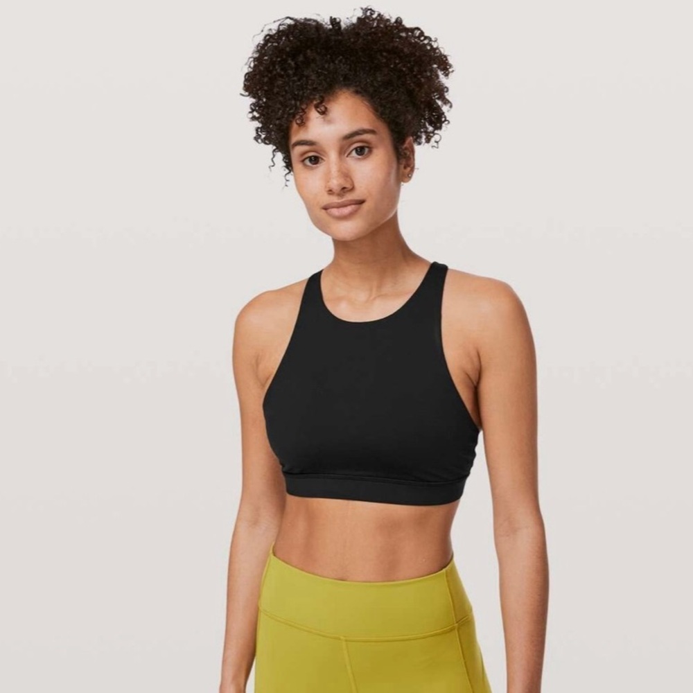 lululemon High Neck Longline Tough Black Sports Bra Size 6